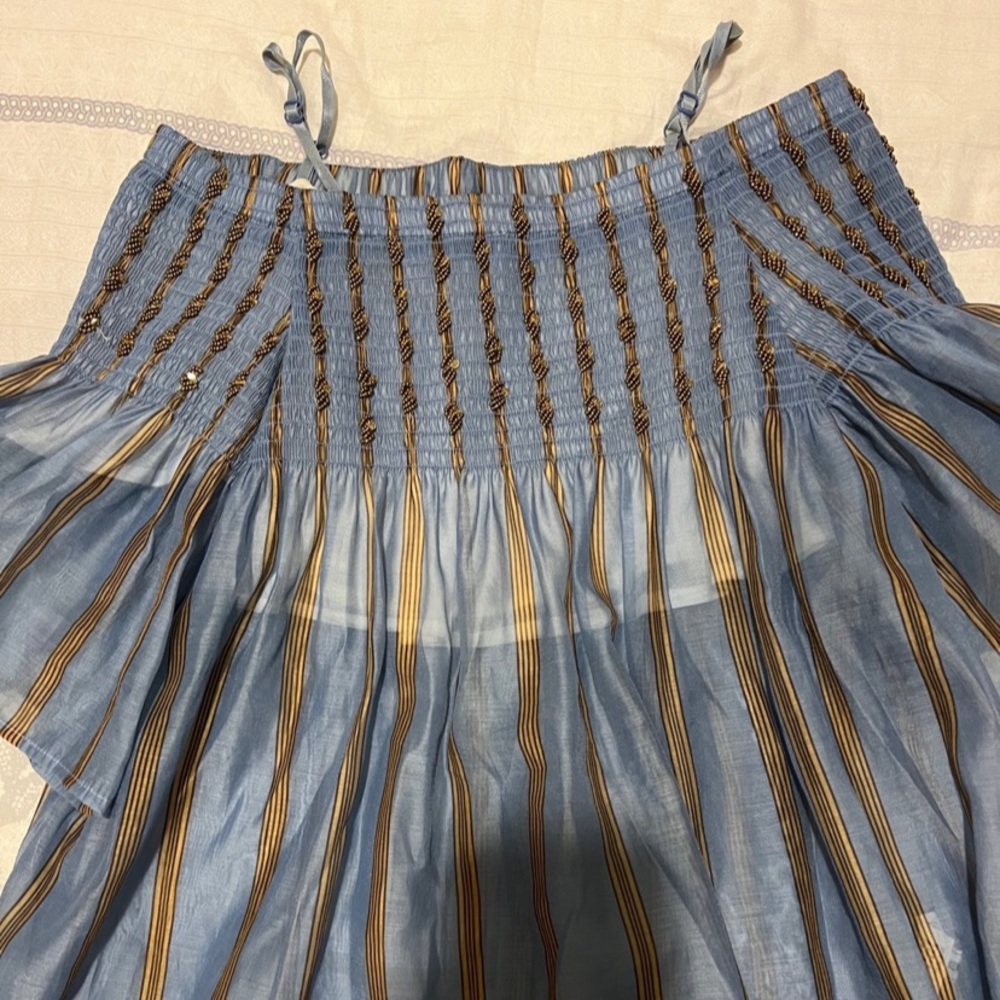 Blue striped line shoulder top